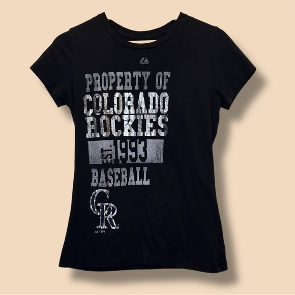 Rockies Tops - Colorado Rockies Baseball Graphic Black Tee Women's Size S